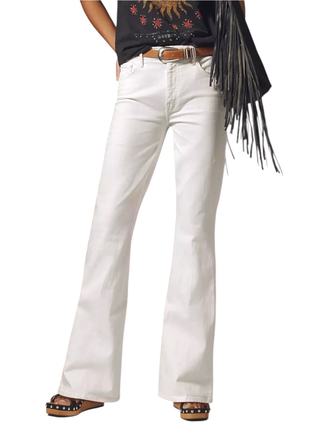 Mother Denim The Weekender Mid-Rise Flare Jeans Size 26 Totally Innocent White